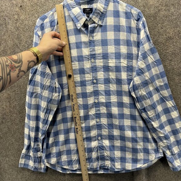 J Crew Shirt Mens Large Blue White Gingham Heathered Cotton Button Down Casual - Picture 6 of 10